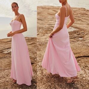Peppermayo NWT Angelina Linen Cotton Blend Maxi Dress in Pink Petal Size 12